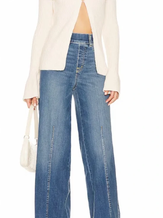 SPANX Blue Wide-Leg High-Rise Jeans Petite Medium - Picture 3 of 8